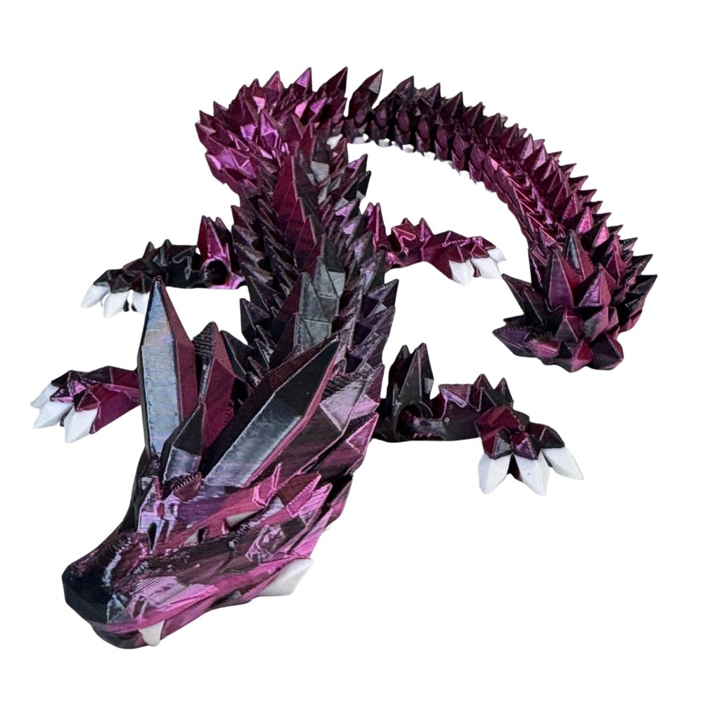 24" Deluxe 3D Printed Crystal Dragon Flexible Articulating and Large Size at 24 inches (Black Purple Metalic Dual Color Gradient)