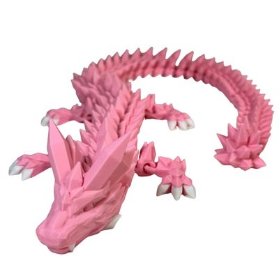 24' Deluxe 3D Printed Crystal Dragon  Flexible Articulating and Large Size at 24 inches (Pink)