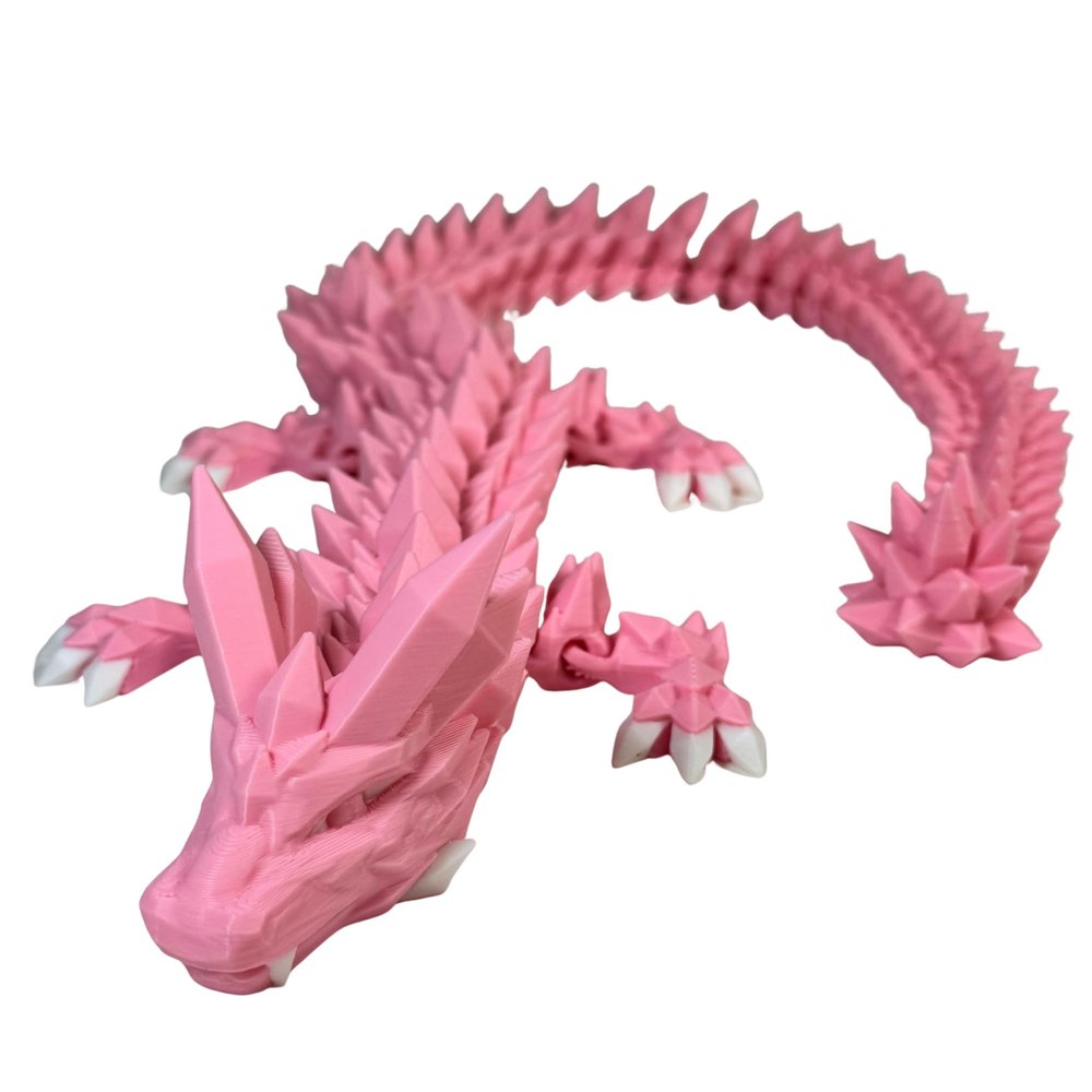 24' Deluxe 3D Printed Crystal Dragon  Flexible Articulating and Large Size at 24 inches (Pink)