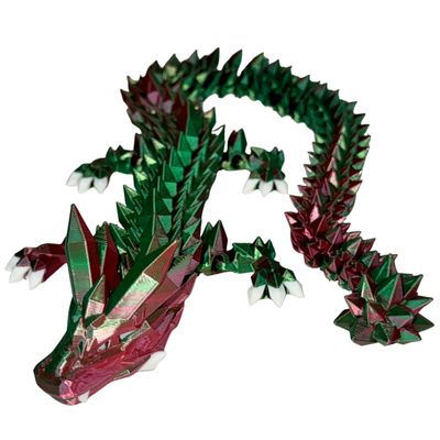 24" Deluxe 3D Printed Crystal Dragon  Flexible Articulating and Large Size at 24 inches (Red Green Metalic Dual Color Gradient)