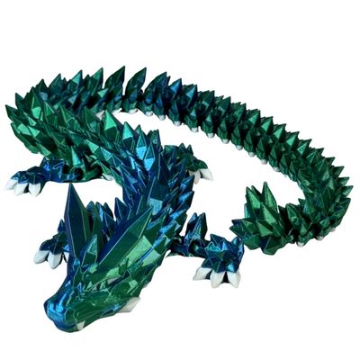24" Deluxe 3D Printed Crystal Dragon  Flexible Articulating and Large Size at 24 inches (Blue Green Metalic Dual Color Gradient)