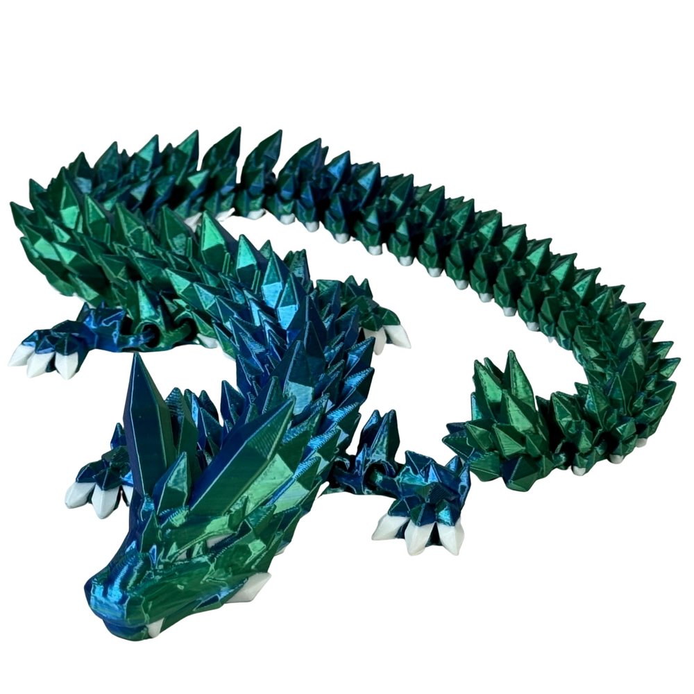 24" Deluxe 3D Printed Crystal Dragon  Flexible Articulating and Large Size at 24 inches (Blue Green Metalic Dual Color Gradient)