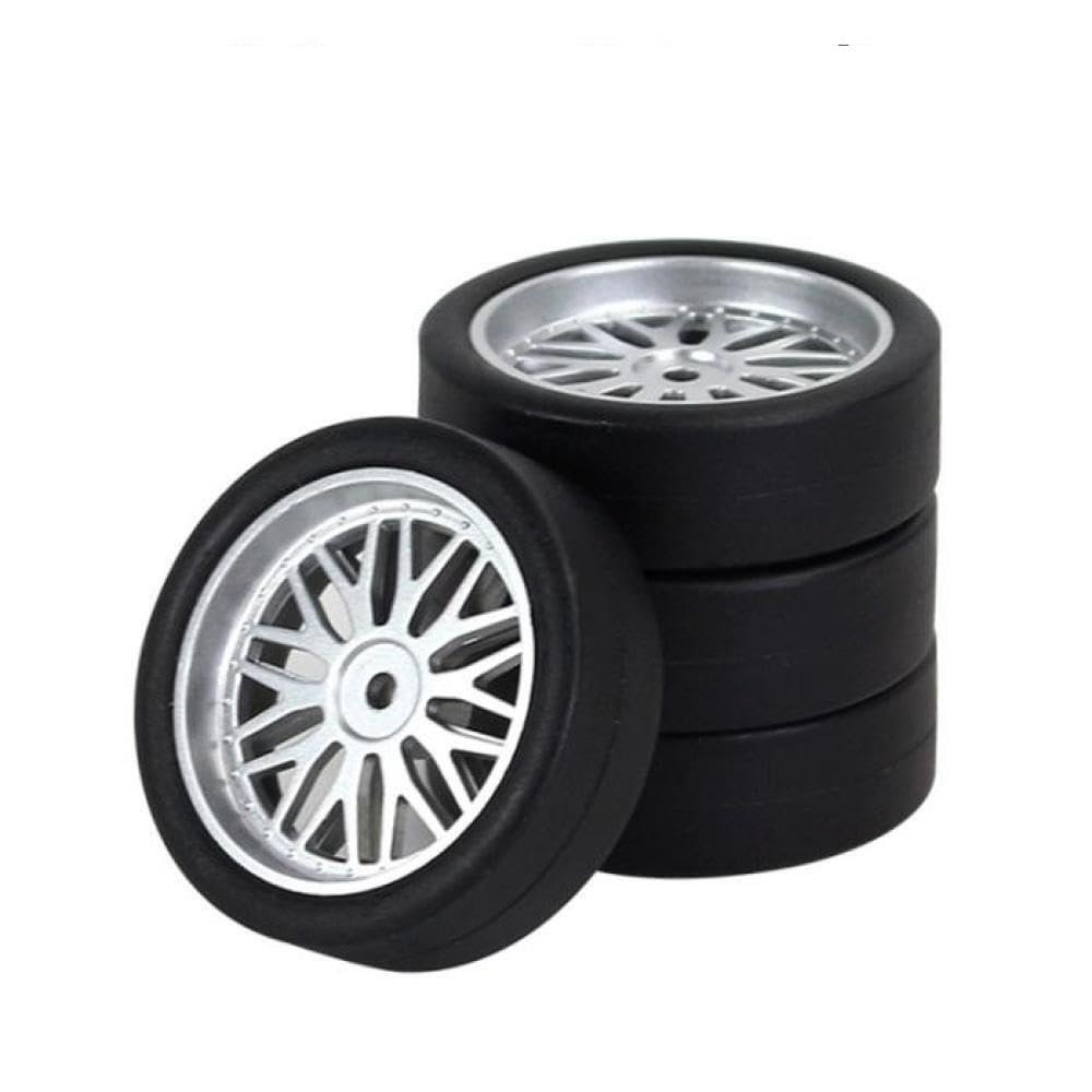 33mm RC Hard Drift Tire Wheel Set 4pcs Compatible with 1/18 Scale RC Cars Including AE86 A86 LD1801 LD1802 LD1803 LD1804 A01 A02 Models(LA0046 Silver(Hard))