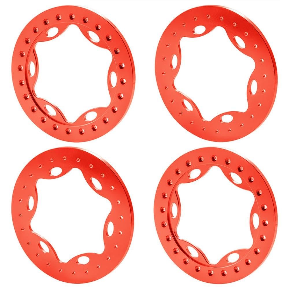 4Pcs 2.9inch Metal Wheel Rings Compatible with 1 6 Scale RC Cars Like SCX6 AXI05000 AXI05001 Trail Honcho Upgrade Parts(C Red)
