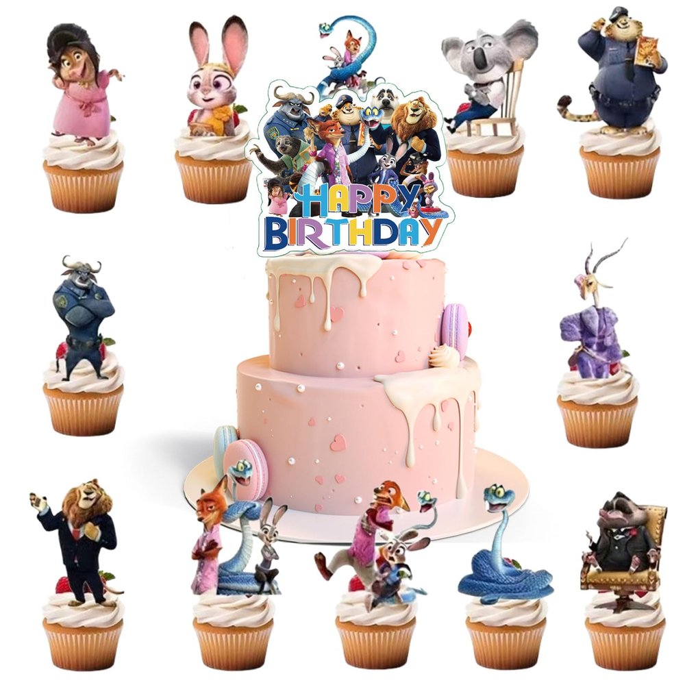13 Pcs Cute Animals Happy Birthday Cake Toppers, Cartoon Theme Cake Decorations, The Perfect Choice for Birthday Parties and Themed Parties