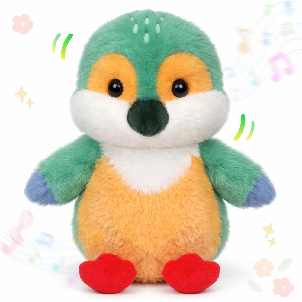 Easfan Kingfisher Talking Singing Stuffed Animal Bird with Swaying Flapping Wings Interactive Plush Toy Funny Animated Toy for Kids Toddlers Easter Birthday Gift,9''