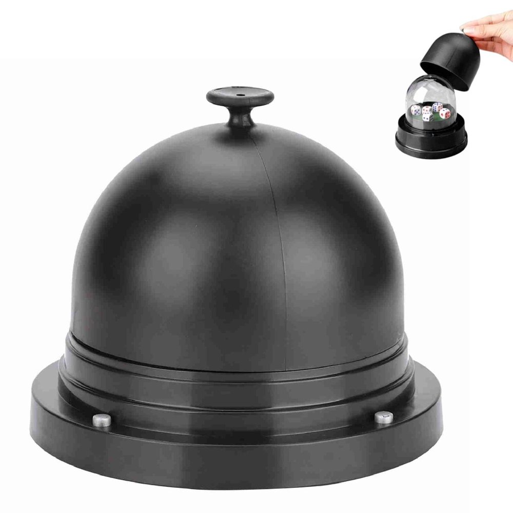 Automatic Lucky Dice Cup Set with 5 Dices, Anti Trap Ktv Pub Transparent Reusable Plastic Automatic Roller Cup Black