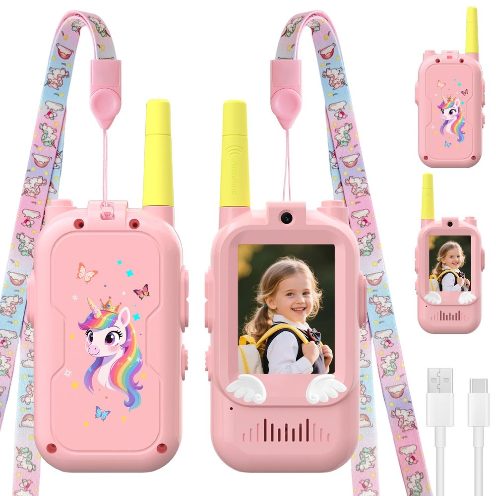 Video Walkie Talkies for Kids,ELFEYE Handheld Rechargeable Video/Voice Call Children Walkies Talkies,Toddler Toy for Indoor Outdoor Games,Camping Hiking,Gift for Kids Ages 3-12 (Pink/Pink)