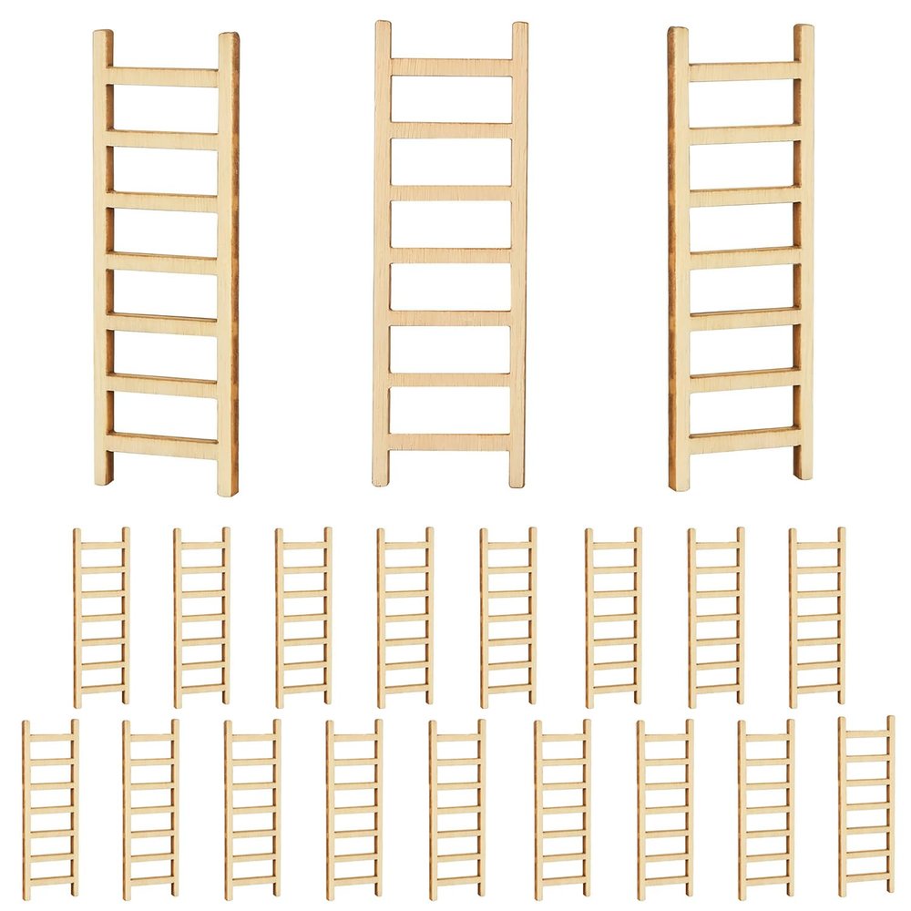 20PCS Mini Wooden Ladder,2.4'' Wooden Miniature Ladder,Wood Step Fairy Garden Accessories,Miniature Dollhouse Accessories for DIY Craft Dollhouse Dcor Landscape (20 Pcs)