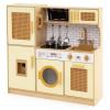 CHEFJOY Kids Kitchen, Wooden Toddler Montessori Pretend Play Toy with Rattan Door, Light & Sound, Water Dispenser, Washing Machine, Range Hood, Cookware, Pretend Play Kitchen for Kids 3+ (Yellow) view 1