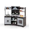 CHEFJOY Kids Kitchen, Corner Playset with Lights & Sounds, Range Hood, Ice Maker & Coffee Maker, Microwave, Sink, Faucet, Little Chef Pretend Play Kitchen for Toddlers, Kids 3+, Indoor (Brown) view 1