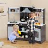 CHEFJOY Kids Kitchen, Corner Playset with Lights & Sounds, Range Hood, Ice Maker & Coffee Maker, Microwave, Sink, Faucet, Little Chef Pretend Play Kitchen for Toddlers, Kids 3+, Indoor (Brown) view 2