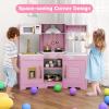 CHEFJOY Kids Kitchen, Corner Playset with Lights & Sounds, Range Hood, Ice Maker & Coffee Maker, Microwave, Sink, Faucet, Little Chef Pretend Play Kitchen for Toddlers, Kids 3+, Indoor (Pink) view 2