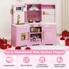CHEFJOY Kids Kitchen, Corner Playset with Lights & Sounds, Range Hood, Ice Maker & Coffee Maker, Microwave, Sink, Faucet, Little Chef Pretend Play Kitchen for Toddlers, Kids 3+, Indoor (Pink) view 3