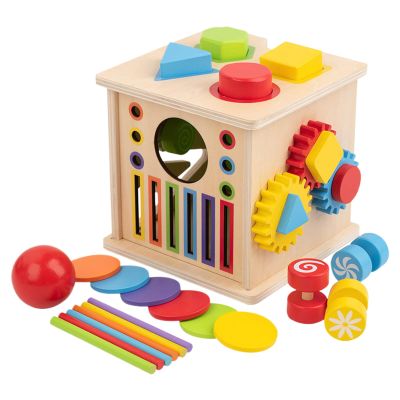 8 in 1 Wooden Activity Cube - Learning Toy,Educational Play Block | Girls Boys Kids 1-6 Years Old Home Classroom Birthday Party Preschool Fun Skills Development Game Playroom