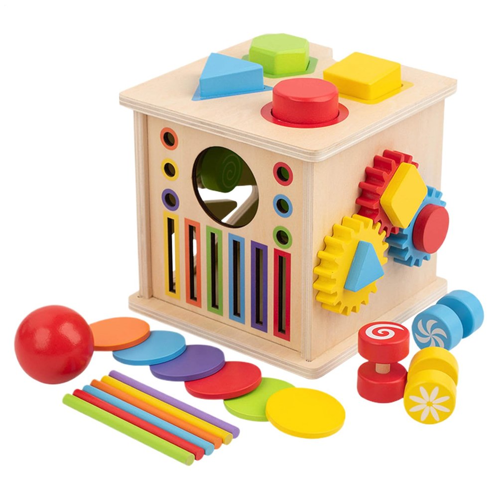 8 in 1 Wooden Activity Cube - Learning Toy,Educational Play Block | Girls Boys Kids 1-6 Years Old Home Classroom Birthday Party Preschool Fun Skills Development Game Playroom