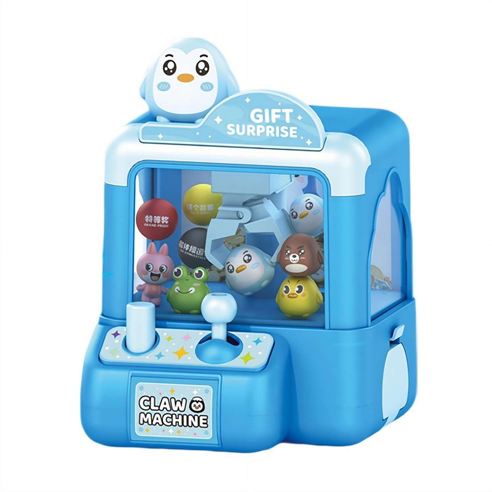 Claw Machine,Mini Animals Vending Machine Electronic Arcade Game, Cute Animal Theme Plush Home Small Game Fun Interactive Joystick Games for Girls Boys Ages 3-8 (Blue)