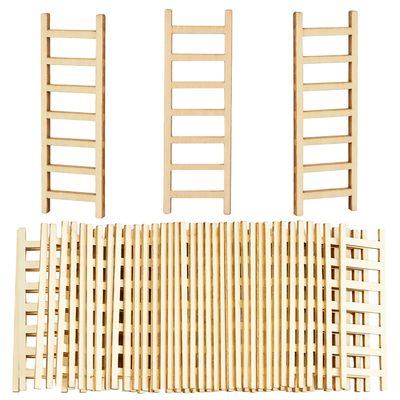 40PCS Mini Wooden Ladder,2.4'' Wooden Miniature Ladder,Wood Step Fairy Garden Accessories,Miniature Dollhouse Accessories for DIY Craft Dollhouse Dcor Landscape (40 Pcs)