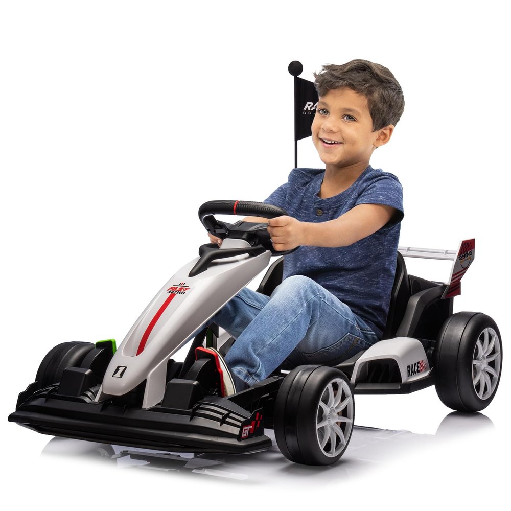 24v Drift Go Kart, Electric Ride on Drift Car with Adjustable Seat & EVA Silent Wheels, 7.5MPH Motorized Drifting Toy for Kids Ages 6-12, Parent-Safety Certified Ride-on Go Kart