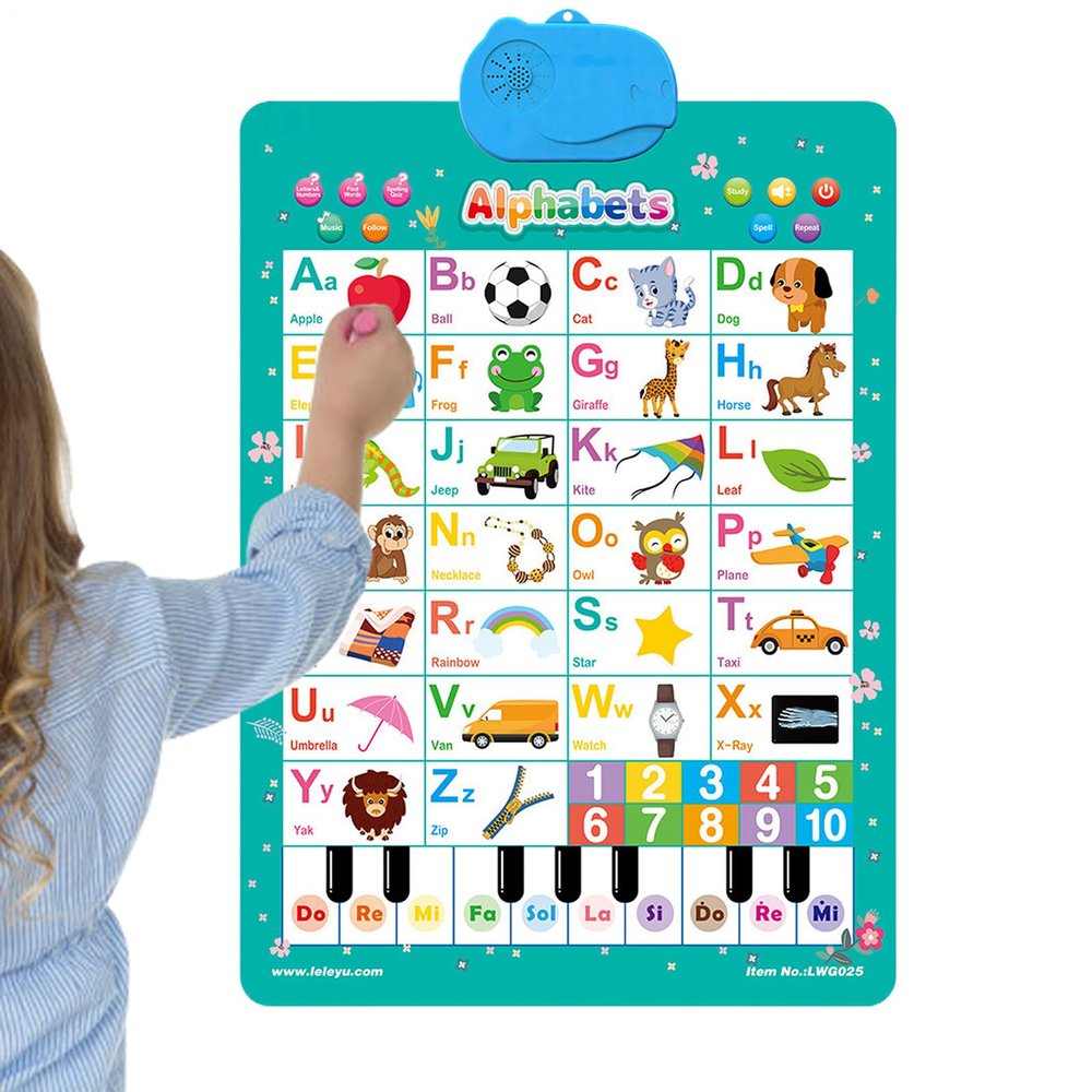 Talking Poster, Alphabet Number Piano Songs Game, Animal Vocabulary Interactive Electronic Learning Charts for Ages 1-6 Boys Girls Kindergarten School Nursery Home Classroom Early Education Toy