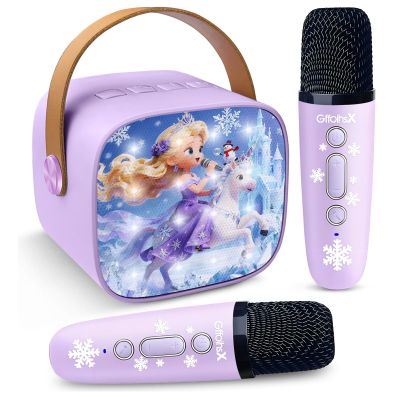 Frozen Toys Mini Karaoke Machine for Kids:Birthday Gifts for 3 4 5 6 7 8 9 10 11 12+ Year Old Little Girl Teens Princess Party Gift Toddler Singing Toy,Bluetooth Speaker with 2 Wireless Microphones