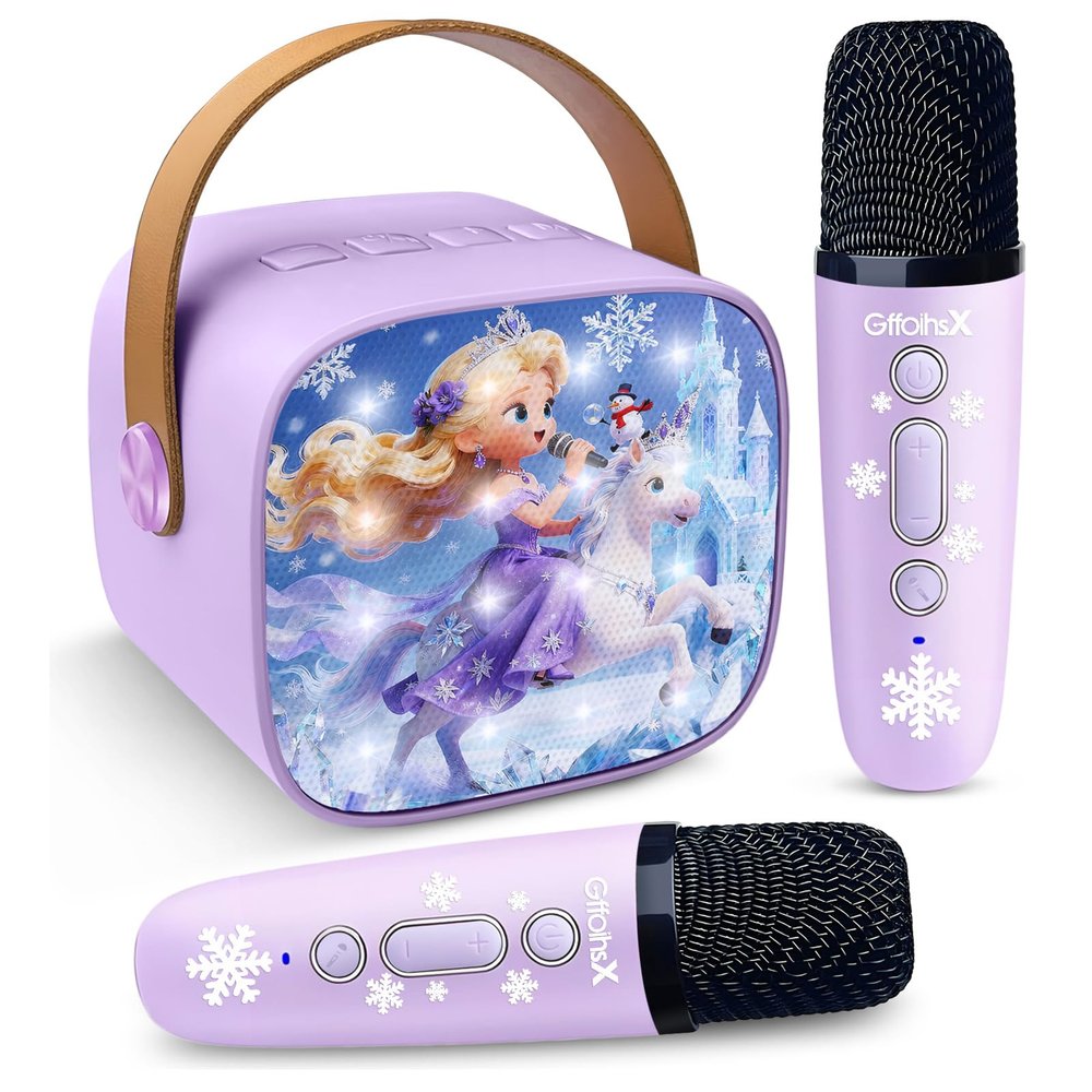 Frozen Toys Mini Karaoke Machine for Kids:Birthday Gifts for 3 4 5 6 7 8 9 10 11 12+ Year Old Little Girl Teens Princess Party Gift Toddler Singing Toy,Bluetooth Speaker with 2 Wireless Microphones