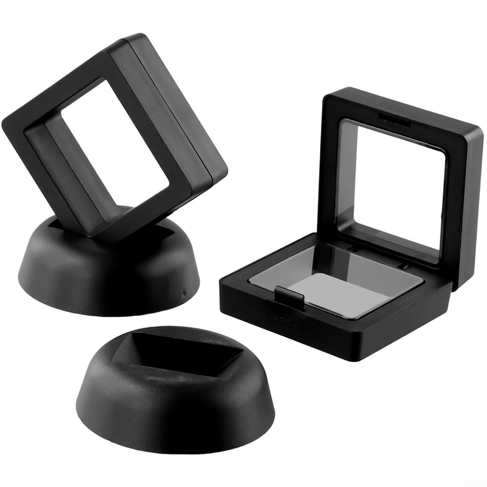 2 Pack Commemorative Coin Display Holder Box 50x50mm Black Plastic Case for Gold Silver Coin Medals Stamps Jewelry Casino Chips Souvenir Storage