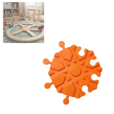 Train Track 8 Way Intersection for Brio Compatible Wooden Train, Multi-Directional Connector for Toy Trains, Smooth & Stable Fit (Orange)