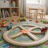 Train Track 8 Way Intersection for Brio Compatible Wooden Train, Multi-Directional Connector for Toy Trains, Smooth & Stable Fit (Orange) view 2