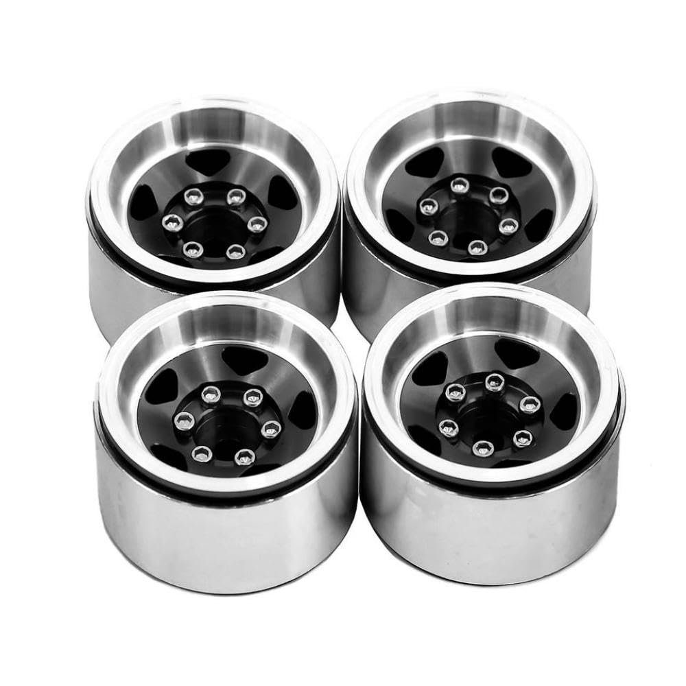 4Pcs 1.0 Inch Metal Beadlock Wheel Hub Wheel Rim Compatible with RC Car Models 1 18 1 24 Scale SCX24 AX24 Aftermarket(Black)