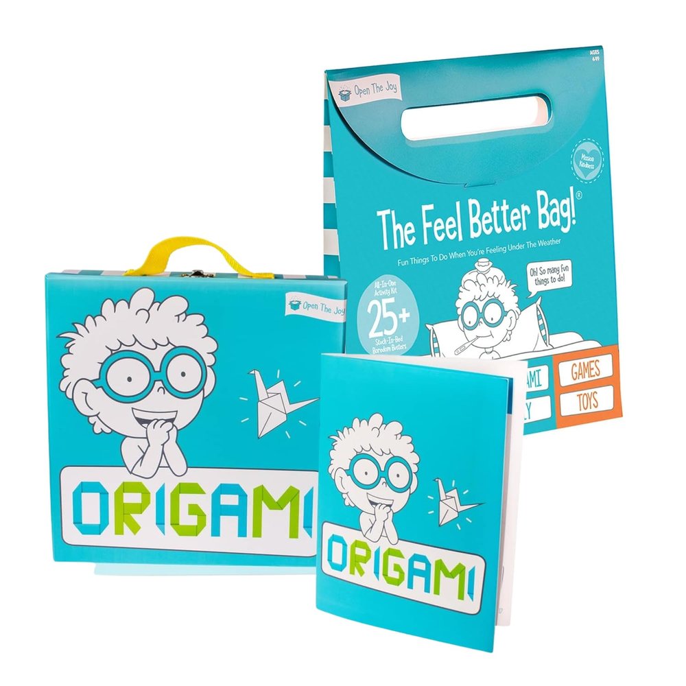 Open The Joy Kids Creativity & Recovery Bundle  Feel Better Bag + Origami Kit | 175+ Papers, Crafts, Games, Activities & Kindness Missions | Screen-Free STEM/Art Projects & Get-Well Gift for Kids Age