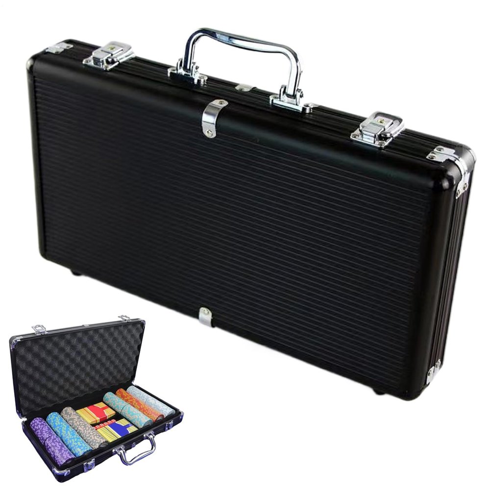 Poker Chip Case - 300 Pieces Storage, Aluminum Alloy Matte Black, Display Box for Lovers Family Friends Enthusiasts Beginners, Compact Travel Carry Organizer for Home Game Night