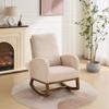 GOWE 27.2" W Rocking Chair for Nursery, Polyester Glider Chair with High Back and Side Pocket, Rocking Accent Armchair with Rubber Wood Legs for Living Room/Bedroom.Beige view 2