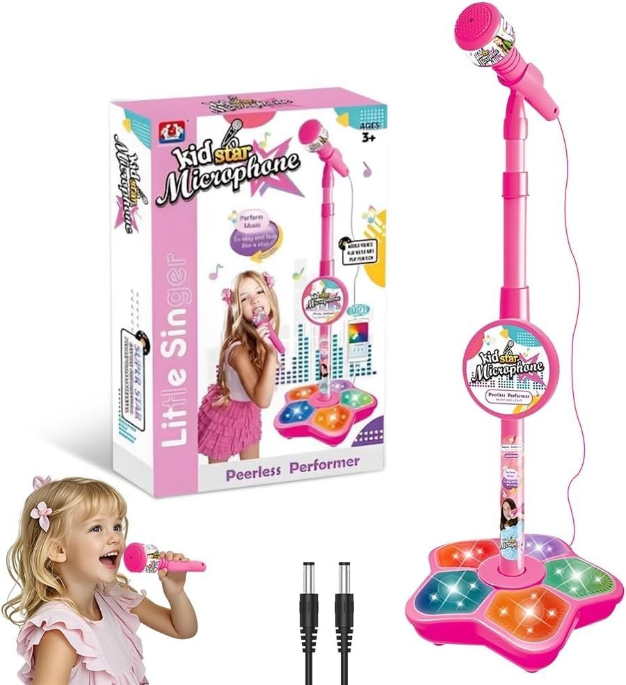 Star Kids Microphone with Stand, 2026 New Microphone for Kids, Kid Karaoke Machine for Girls, Toddler Microphones, Kid Microphones for Singing, Musical Toy for Fun Sound Effects(Pink)