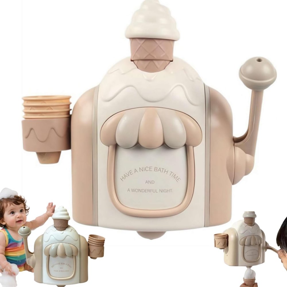 Bath Ice Cream Foam Maker, Bath Bubble Ice Cream Maker Baths Toy, Icecream Foam Machine, Icecream Themed Bubble Making Toy Water Play Set for Toddlers Boys Girls (Beige no Box)