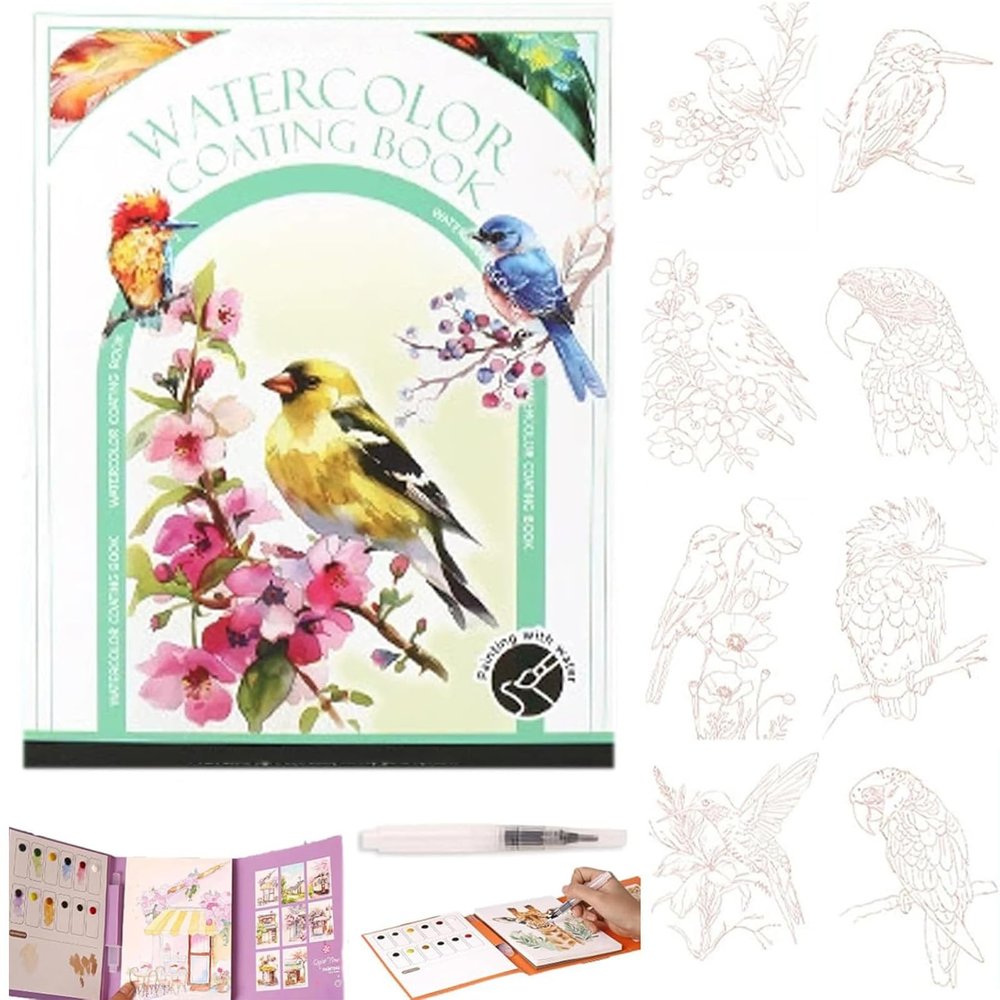 2026 New Paint Art Watercolor Books Painting Kit, Breathly Creative Stress Relief Kit, Watercolor Painting Book for Adults, for Beginners (B Set)