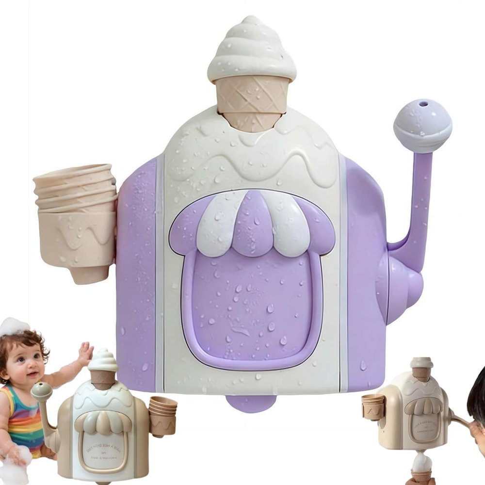 Bath Ice Cream Foam Maker, Bath Bubble Ice Cream Maker Baths Toy, Icecream Foam Machine, Icecream Themed Bubble Making Toy Water Play Set for Toddlers Boys Girls (Purple w/Box)