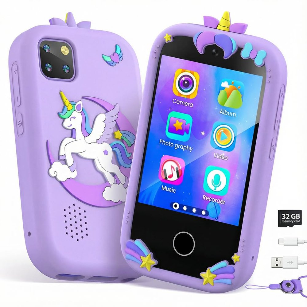 Kids Smart Phone for Girls, Toddler Phone Toy with Dual Camera, 2.8" Touchscreen, 18 Games, MP3, Learning & 32GB Card, Christmas Birthday Gift for Ages 3-10, Toddler Girl Toys