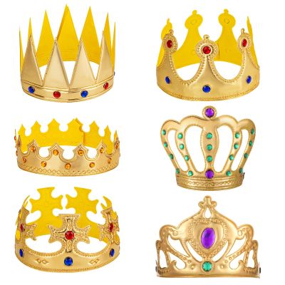 Aysatogc 6 Pcs Birthday King Crowns, Prince Golden King Crown Adjustable Costume Crowns with Gems for Birthday Party, Photo Props Halloween Crown Baby Shower Photo Props