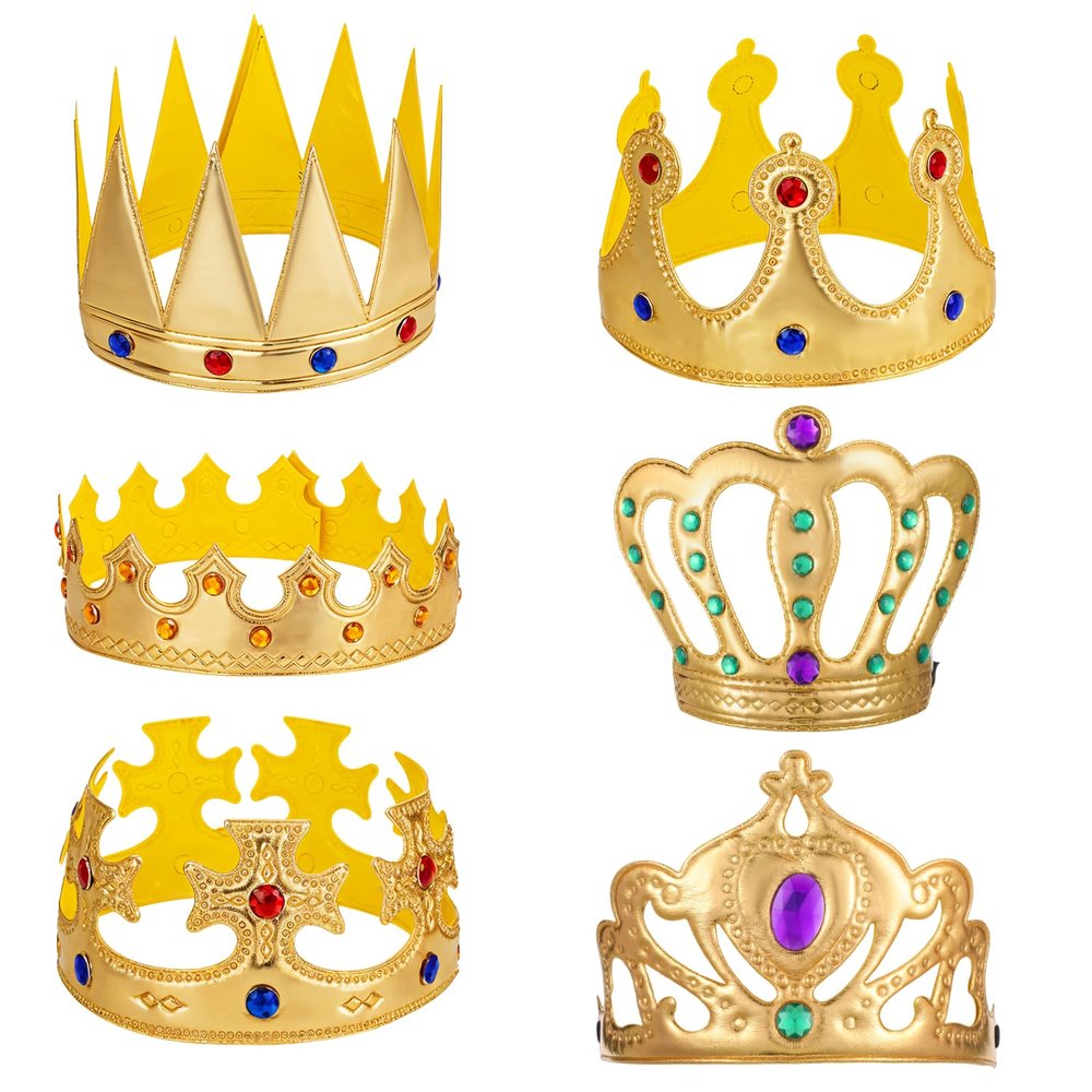 Aysatogc 6 Pcs Birthday King Crowns, Prince Golden King Crown Adjustable Costume Crowns with Gems for Birthday Party, Photo Props Halloween Crown Baby Shower Photo Props