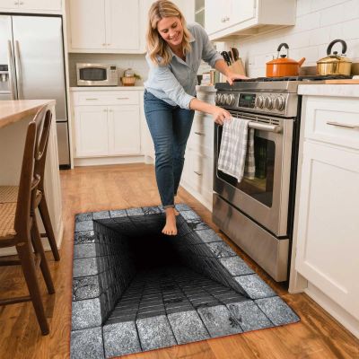 3D Hole Rug Pet Toy, Front Door Mat Indoor Outdoor Entrance, 3D Optical Illusion All-Weather Ground Crack Doormat (E1, 40x60 cm)
