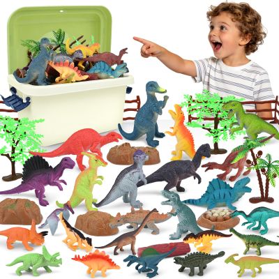 BURIESUR 34PCS Dinosaur Toys for Kids 3-5 with Storage Case,Realistic Dinosaurs Figures Set with Tree and Dino Egg,Birthday Gifts for Kids