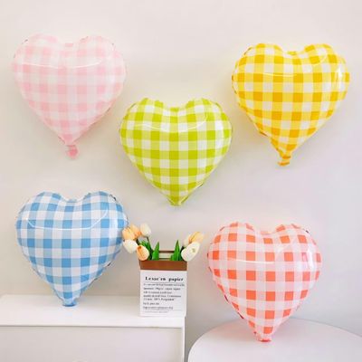 10pcs Pastel Color Checkered Foil Balloons, 18 Inch Pink Blue Red Green Yellow Heart Grid Mylar Balloons, Gingham Balloon for Retro Y2K Theme Birthday Valentine Day Baby Shower Goose Decorations