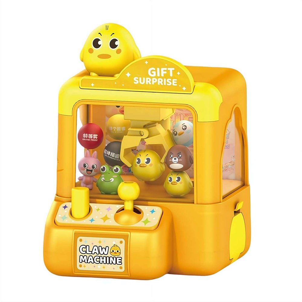 Claw Machine,Mini Animals Vending Machine Electronic Arcade Game, Cute Animal Theme Plush Home Small Game Fun Interactive Joystick Games for Girls Boys Ages 3-8 (Yellow)