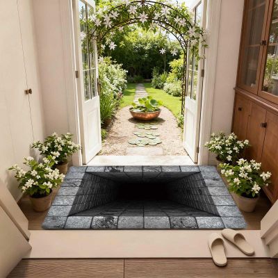 3D Hole Rug Pet Toy, Front Door Mat Indoor Outdoor Entrance, 3D Optical Illusion All-Weather Ground Crack Doormat (E1, 80x120 cm)