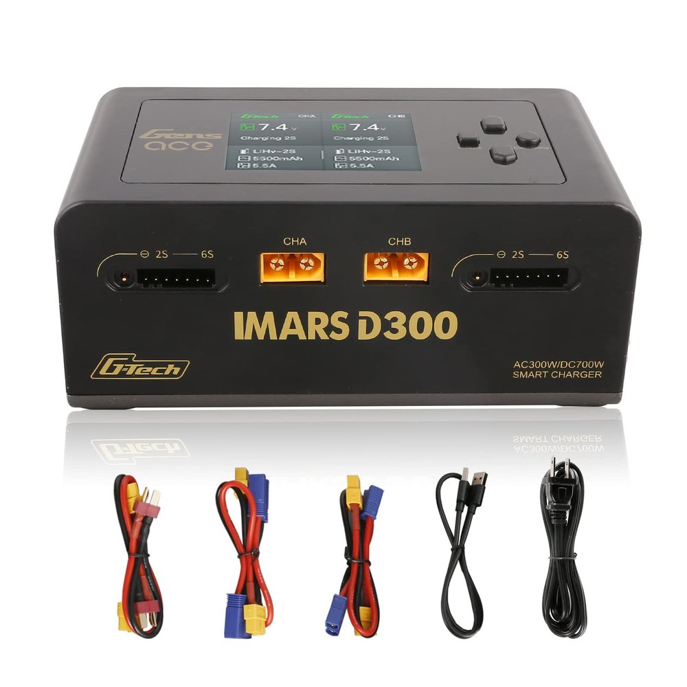 Gens Ace IMARS D300 G-Tech Smart Dual Lipo Charger 16A AC 300W DC 700W Lipo ChargeBlack