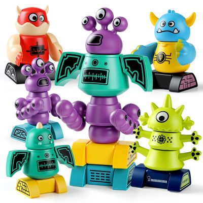 Haoshoon Magnetic Robot Building Toys for Kids 3-8, STEM Magnetic Monster Set, DIY Stacking Robots with Storage Box, Ideal Birthday for Boys Girls Age 3 4 5 6 7 8
