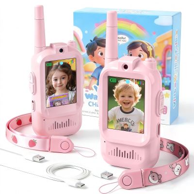 2-Pack Kids Video Walkie Talkies HD Camera 4-Effect Voice Changer, Rechargeable Long-Range 2-Way Radios, 400 m Open Field, Eco ABS, Indoor Outdoor Camping Toy, Gift for Boys Girls 3-12(Pink)