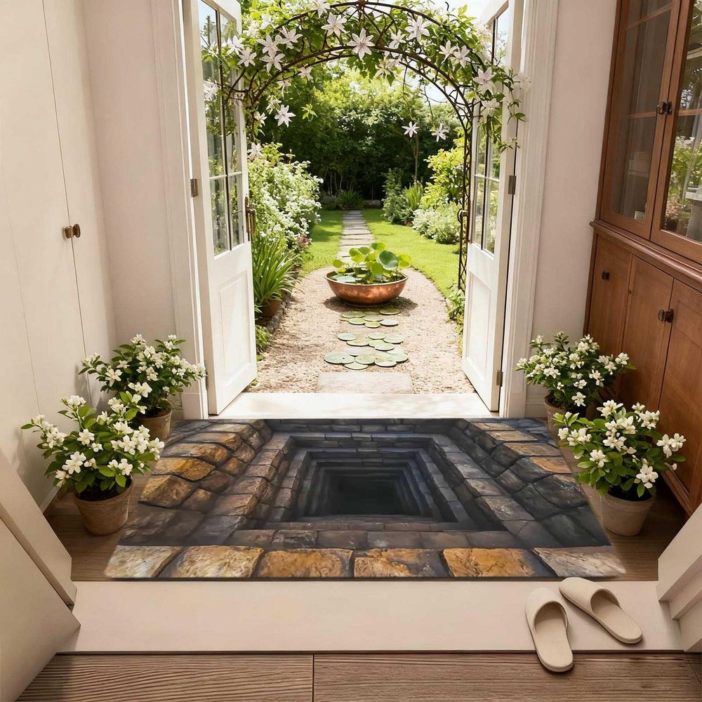 3D Hole Rug Pet Toy, Front Door Mat Indoor Outdoor Entrance, 3D Optical Illusion All-Weather Ground Crack Doormat (G1, 50x80 cm)