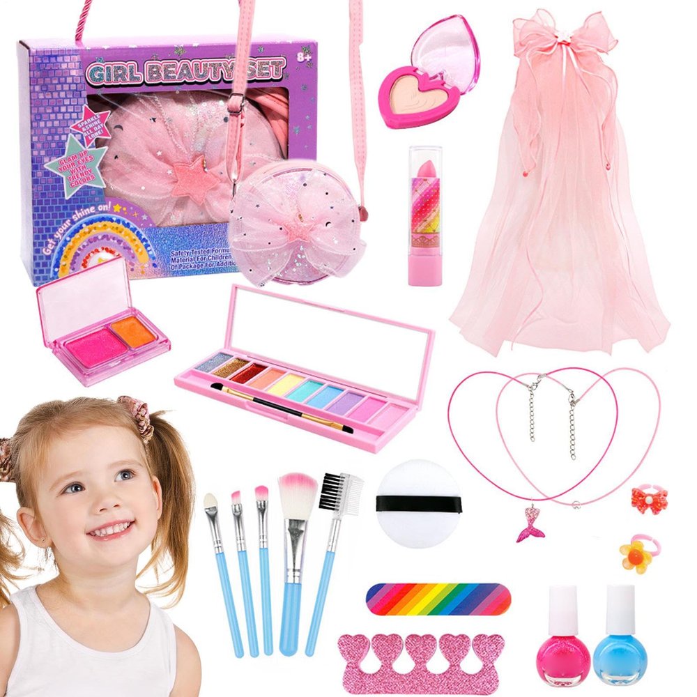 Kids Makeup Sets for Girl - Washable Realistic Portable Dress-up Toys | Little Girl Makeup,for Birthday Christmas Beauty Home Travel Night Party School Event Beach Photoshoot